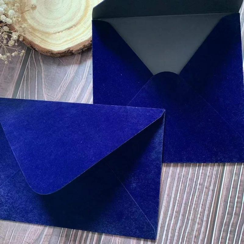 Square and Rectangle Deep Navy Blue Velvet Envelope, Wedding Invitation Cards, 5x7 Inch, 6x6 Inch, 10Pcs