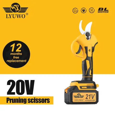 LYUWO 충전식 무선 가지치기 가위, 과일 나무 화분 가지치기 전동 공구, 20V 브러시리스, 30mm