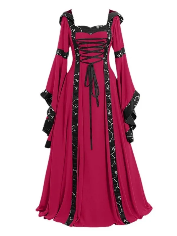 Medieval Multi-Color Retro Hooded Square Collar Dr Stage Performance Costume for Girls loween Performance Traditional C...