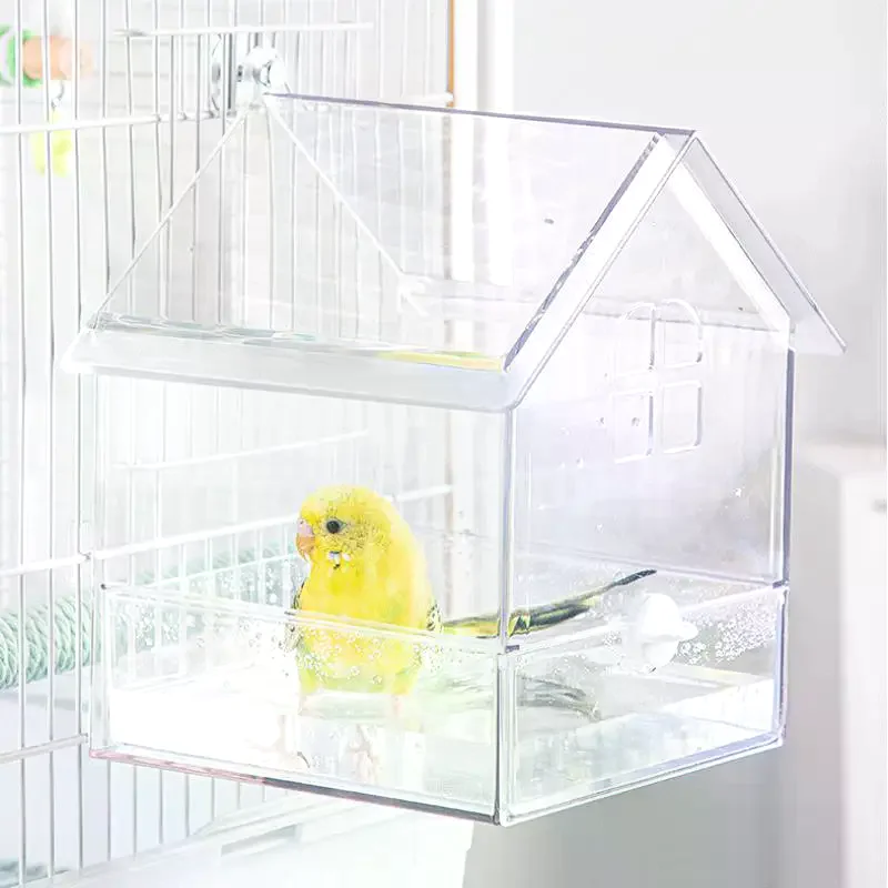 Hanging Parrot Feeder No-Spill Bird Bath Bowl Cage Accessory For Parakeets