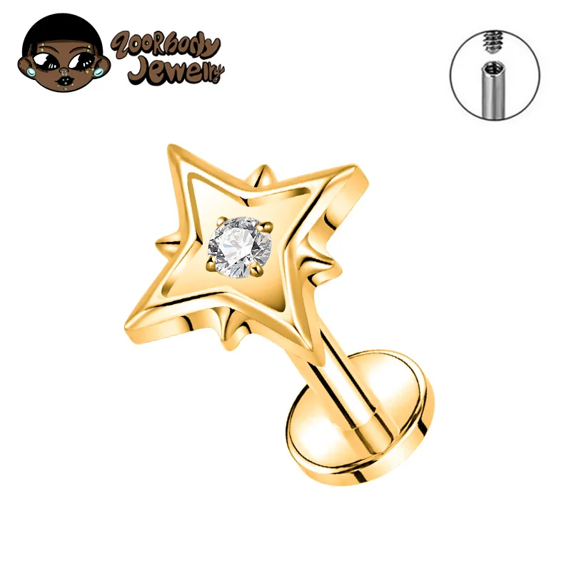 ZOOR ASTM F136 التيتانيوم تشيكوسلوفاكيا أربع نجوم مدببة شقة الظهر الغضروف قرط الاذن المرصع داخليا الخيوط مختبر اللولب الزنمة الشفاه الدائري