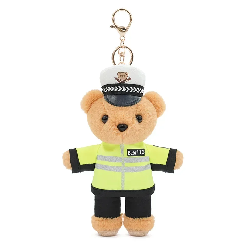 Police Teddy Bear Doll Pendant Keychain Plush Toy Hug Baby Teddy Bear Firefighter Doll 15CM