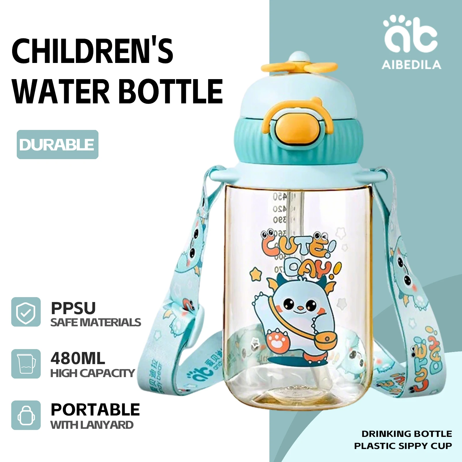 

AIBEDILA Children's Water Bottle Durable Kids Cup Portable Cute Direct Drinking Cup Wearing Straps Large Capacity Infant Cup
