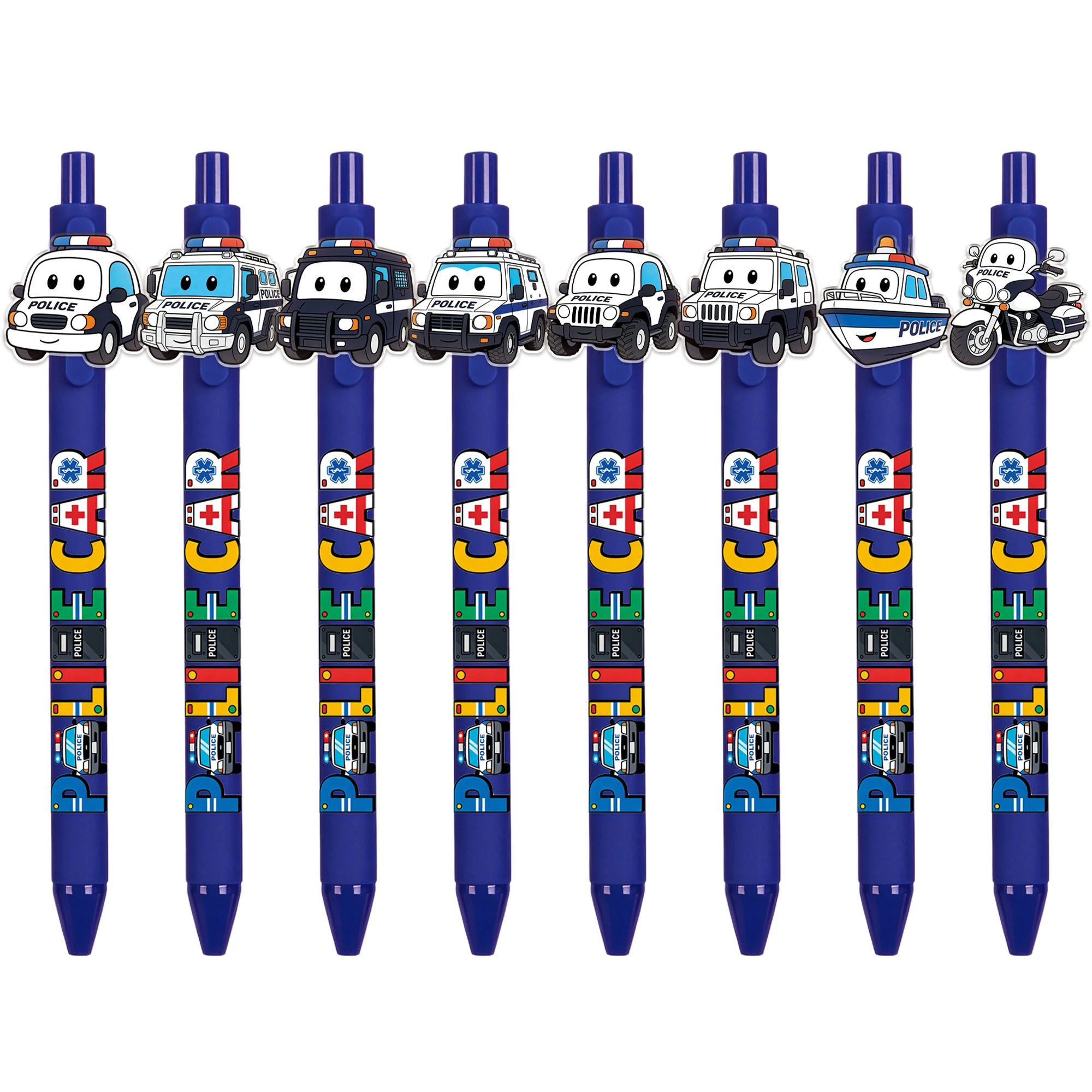 

8pcs/16pcs Creative Police Car Theme Ballpoint Pen Daily Writing Office Student Pen Creative Stationery Gifts
