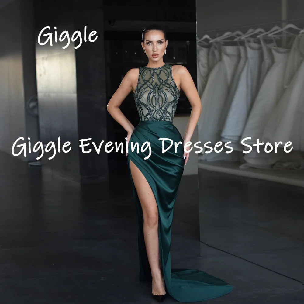 

Giggle Satin Mermaid Scoop Neckline Sequins Lace Formal Prom Gown Floor-length Evening Elegant Party Dresses for Women 2023