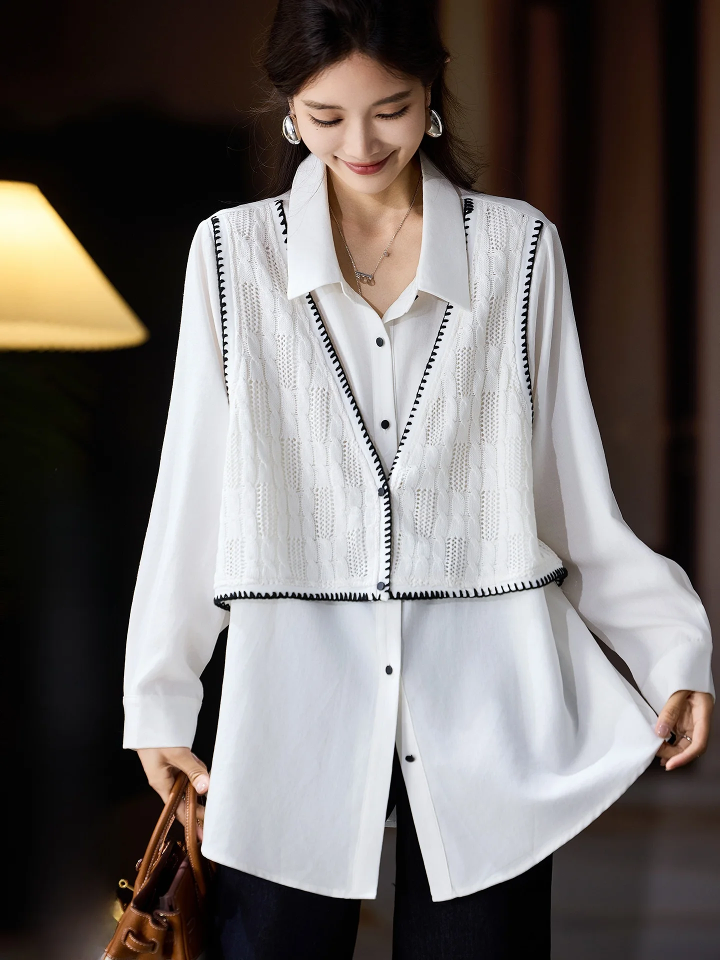 

Ele Bla Fake из двух частей irt, женские большие размеры, европейский Sle, осенний новый уличный модный свободный крой, длинный све, на пуговицах