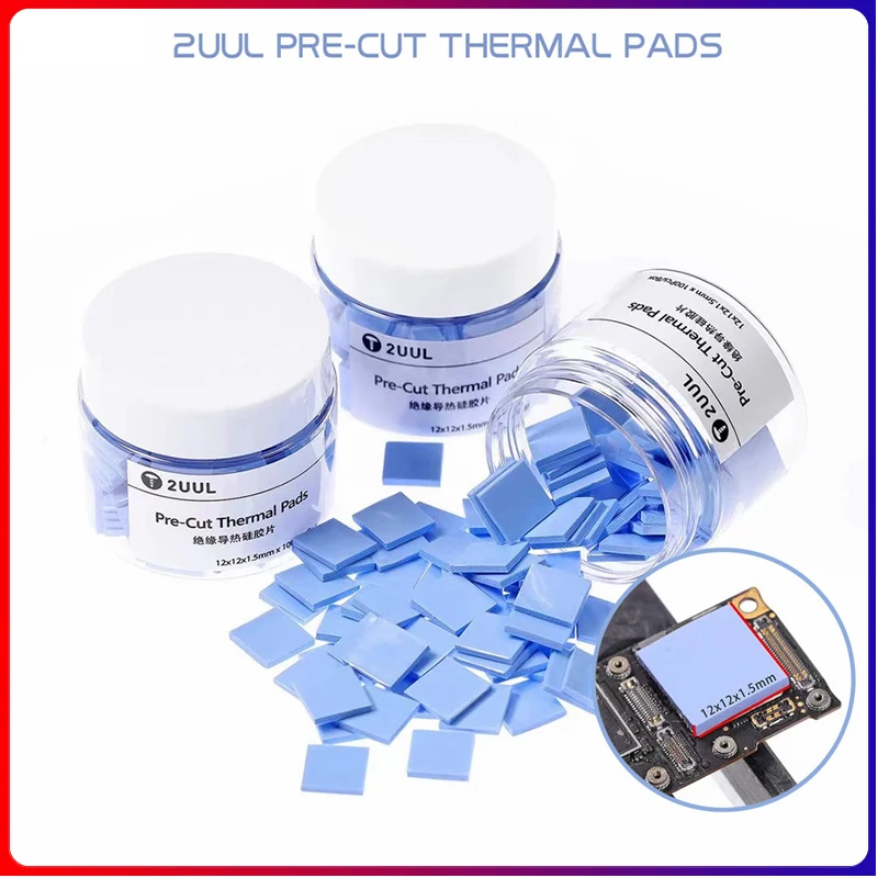 2UUL Pre-Cut Thermal Silicone Pads SC02 100Pcs/Box 12x12x1.5mm For CPU Chip Heat Heatsink Cooling Conductive Board Silicone Pad