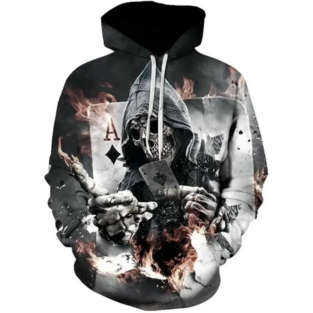 Men's Hoodie Skull  3D Print Pattern Tops Fashion Graphics Long Sleeve Hoodie Men Oversized Streetwear Tops Tees