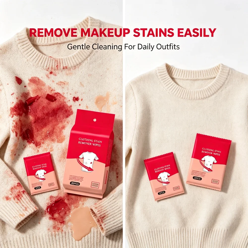 1Bag 20Pcs Clothes Stain Removal Wet Wipes Individual Wrapped Cleaning Wipes For Clothes Fabric Mini Instant Cleaner - view 6
