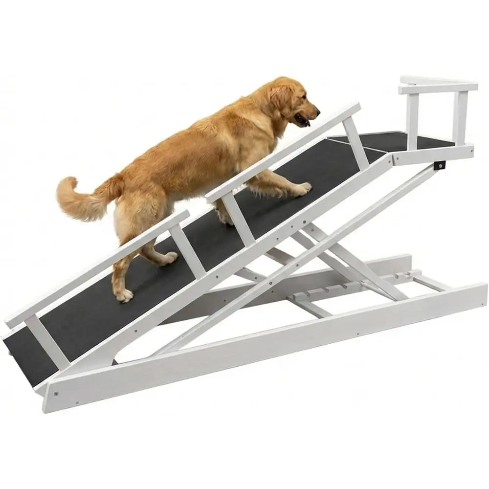 

65 Adjustable Dog Bed Platform, Non-Slip EVA Surface, Supports 200 lbs, with Safety Rails & Anchor Straps, Ideal for Large and S
