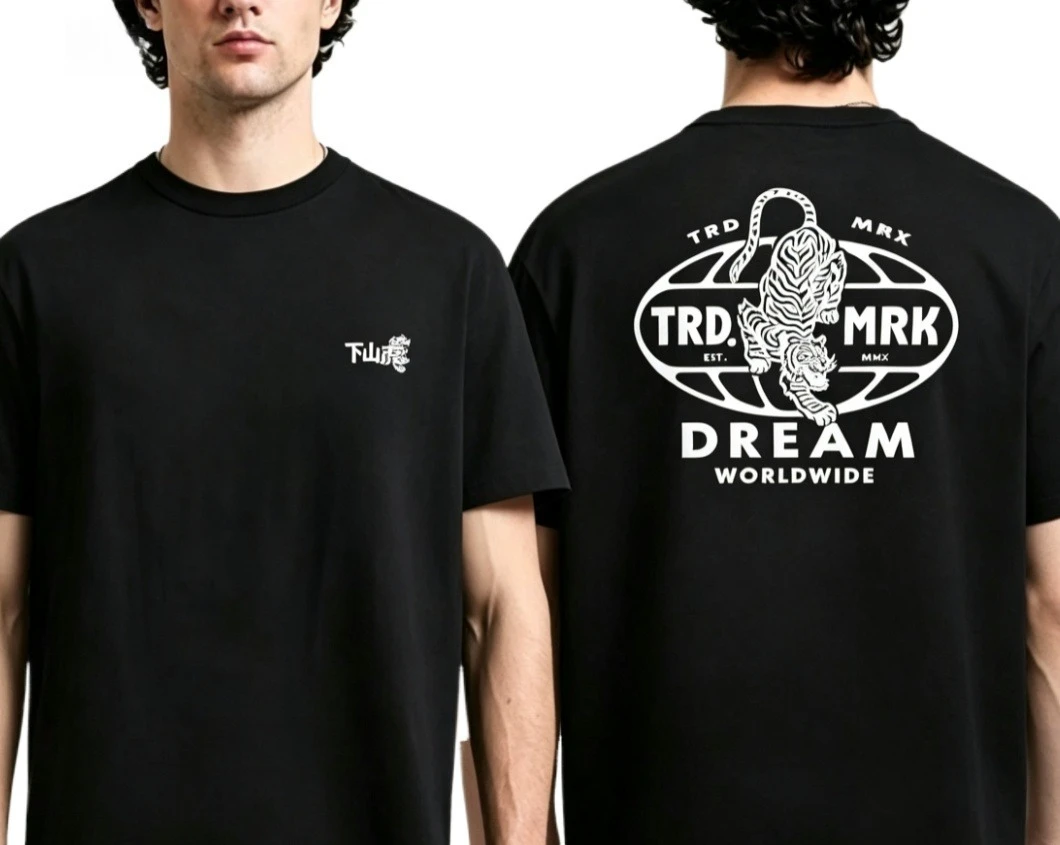 Camiseta de streetwear asiática para hombre 2026, con estampado de tigre tradicional y texto de globo, estampado a doble cara, cuello redondo, ajuste holgado, informal, para exteriores