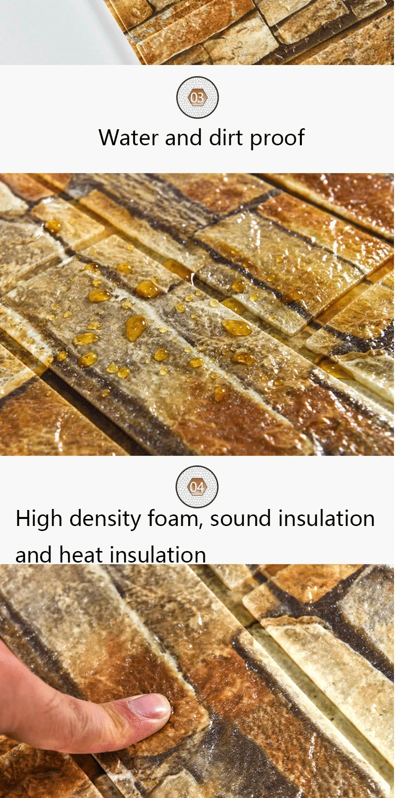 3D Schaum Ziegel Wand Panels Aufkleber Selbstklebende Wasserdichte Wohnzimmer Tapete Wand Aufkleber Home Decor Wandverkleidung TV Hintergrund – Detail 4