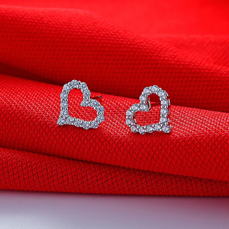 Solid 14K White Gold Stud Earrings 1CT/ Piece Diamond Engagement Stud Earrings Love Promise Halo Ear Jewelry For Lady Party