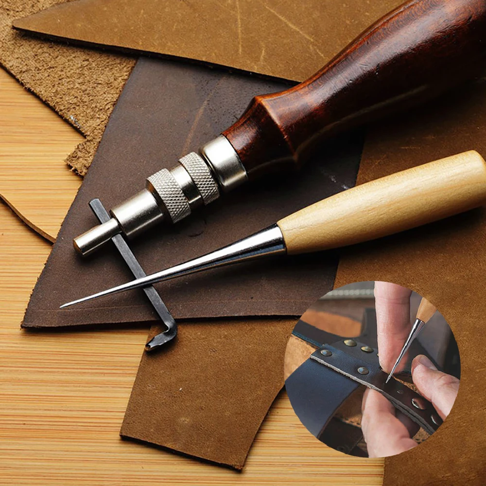 24Pcs Leather Crafting Craft Working Tool Kit Sewing Stitching Punch Carving Diamond Leather Hand Tools Hand DIY Accessories Set