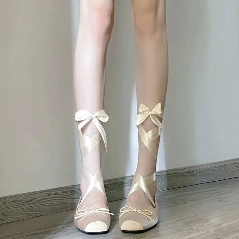 Comfortable Ballet Shoes Soft Soled Single Shoes Solid Color Satin Strap Flat Bottomed Square Toe Shoes Women's Dance Shoes
