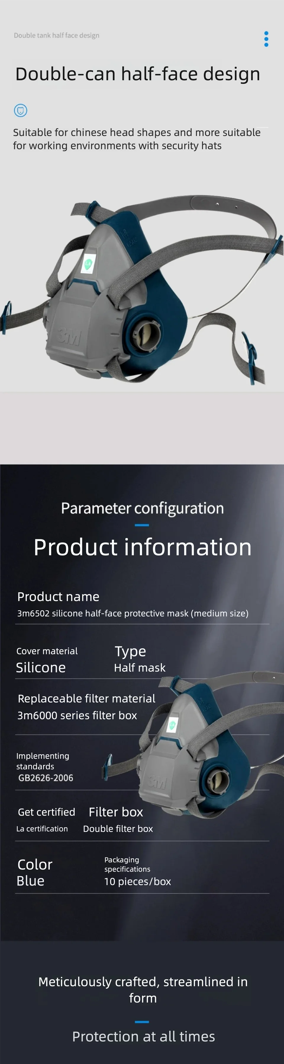 3M 6502 Wiederverwendbare Halbgesichtsmaske Atemschutzgerät Professionelle Silikon-Sicherheitsmaske für Malen Sprühen Chemikalien Gas Staub Schutz – Detail 3