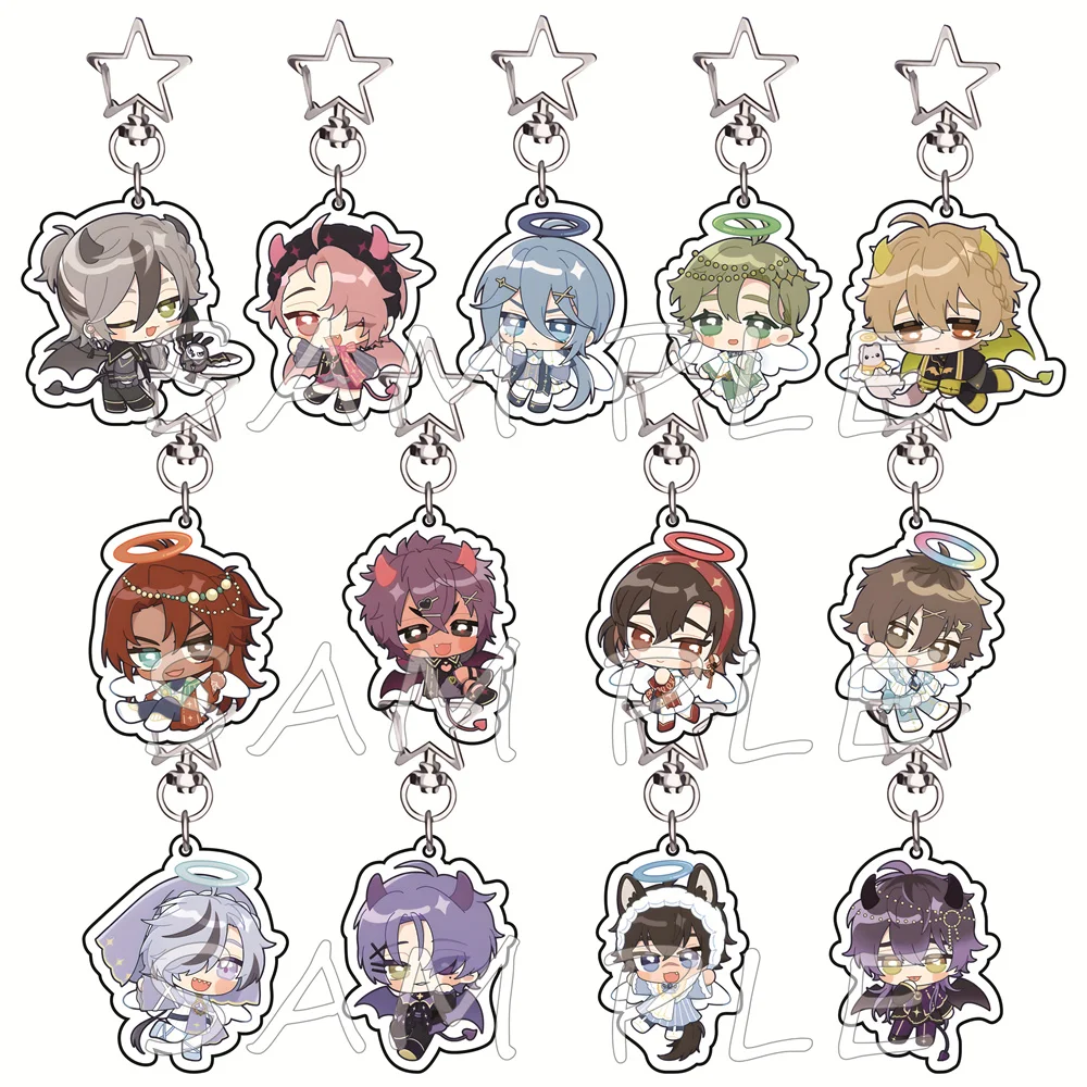 NU Carnival Angel Demon Chibi 6cm Star Hook Acrylic Keychain BL Game Bag Charm Car Key Ring Otaku Fans Collectible Gift