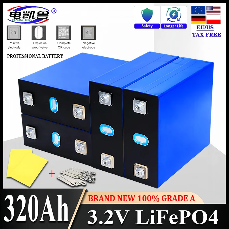 8000 cycles 3.2V 320Ah Lifepo4 Battery new GRADE A Lithium Iron Phosphate Travel Solar RV Campers Cell 12v 24v Battery duty-free