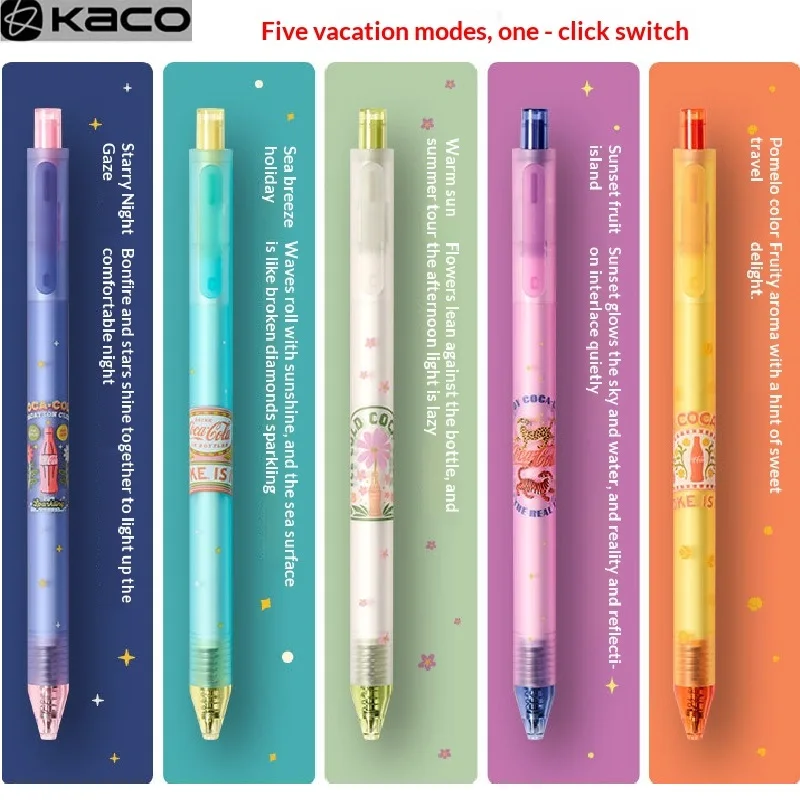 

KACO Coca Cola Co Branded Ballpoint Pen Quick Drying Minimalist Style Gel Pen Press Stationery 0.5mm Black Ink Office Supplies