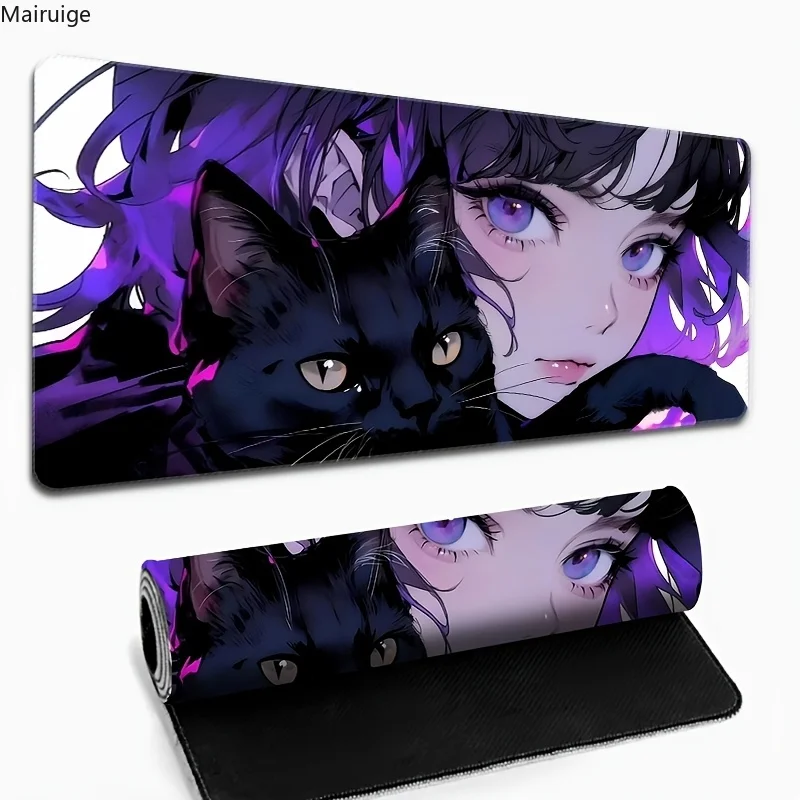 

Anime Girl Purple Cute Mouse Pad XXL Laptop Gamer Cabinet Keyboard Rug Computer Kawaii Desk Mat Non-slip Large Mousepad 90x40cm
