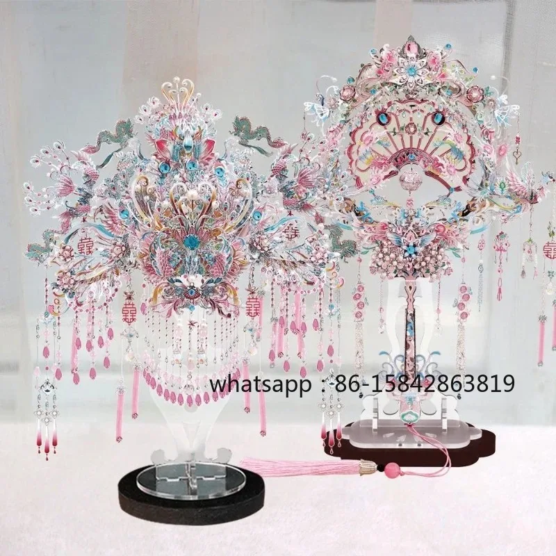 Gangda Pink Silver Phoenix Crown Xi Fan Metal Assembly Ornament Three-dimensional Puzzle Handmade for Girlfriend Gift