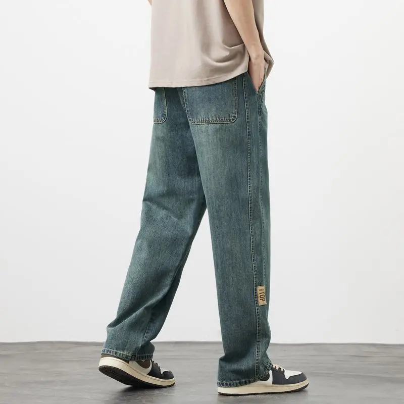 

All Handsome Straight Leg Jeans Quality Fabric Comfortable Skin Breathable Jeans Fashion Brand High Loose Wide men's baggy pants