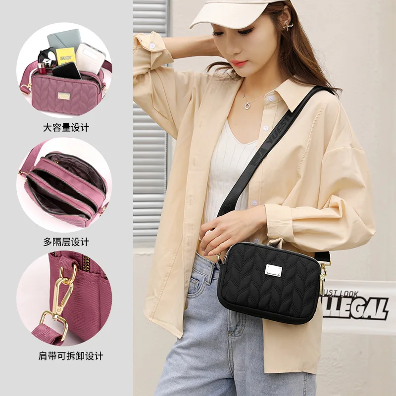 Mobile Phone Bag Messenger Bag Women's Nylon Cloth Hand Carrying Embroidery Thread Women's Shoulder Bag Messenger Bags Neck