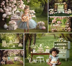 Mehofond Spring Forest Travel Decoration 2024 Background for Photography Kid Birthday Party Flower Grassland Cake Smash Backdrop