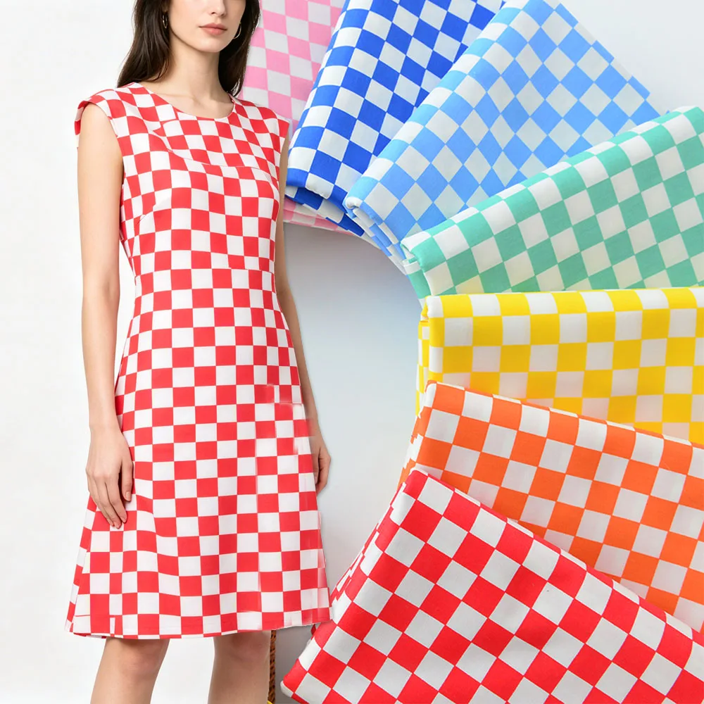 High Quality Pure Cotton Checkered Pattern Fabric 160x50cm Twill Cloth DIY Sewing for Dresses Children Clothes Pajamas Handcraft