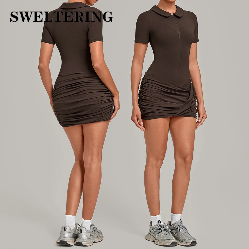 Yoga Jumpsuit Women's Tracksuit Tennis Dress Pleated Skirt Pocket Short Bodysuits Workout Rompers Female Sports Yoga One-Piece