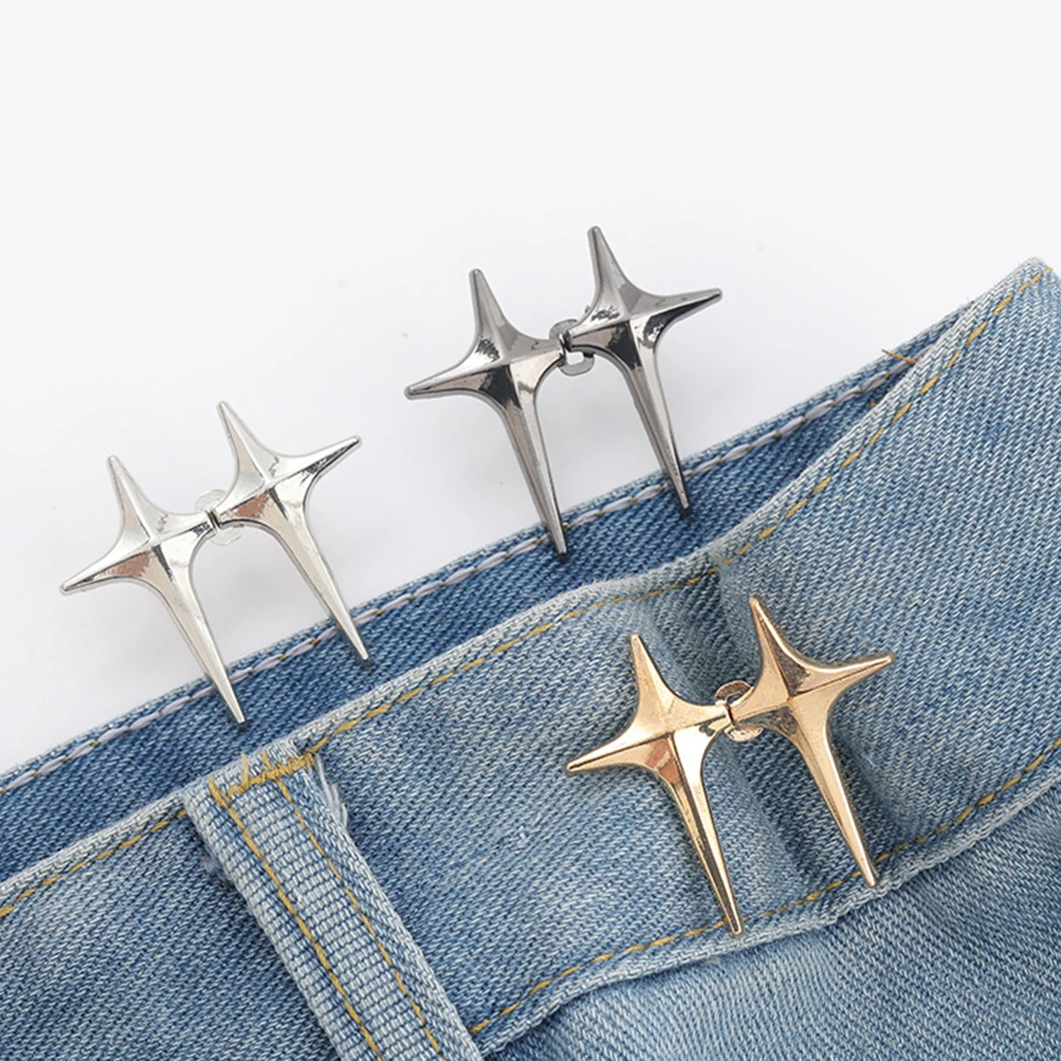 Reusable Waist Buttons Alloy Star Brooches Pins Clip Adjustable Snap Fastener Jeans Detachable Reduce Waist Buckle Tightener