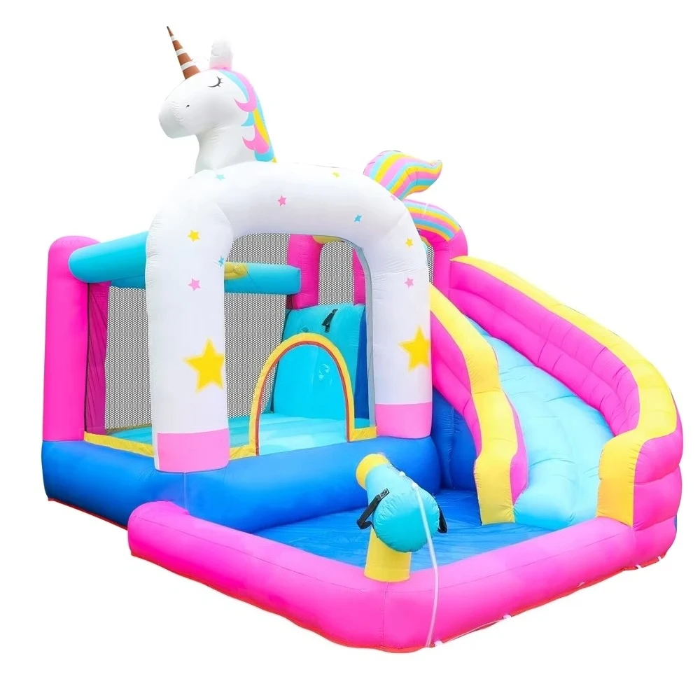 Trampolín con tobogán para saltar, granja inflable combinada, castillo hinchable, casa de rebote de unicornio
