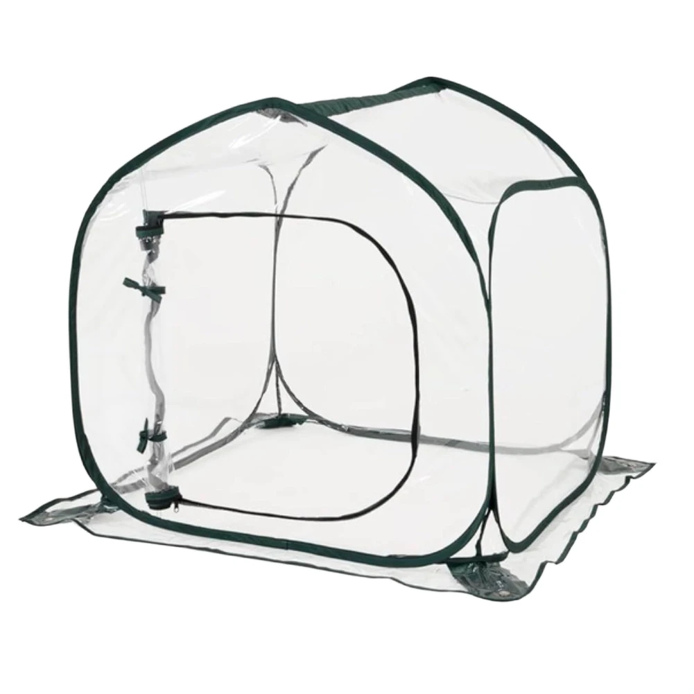 

Compact foldable greenhouse for backyard use with mesh ventilation and transparent walls to support plant development