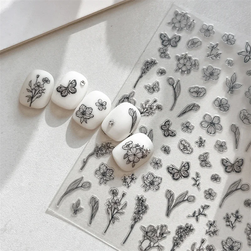 Exquisite Flower Butterfly Nail Art Stickers For Women Girls Vintage Self-Adhesive Nail Stickers DIY Decoration Stickers Gifts