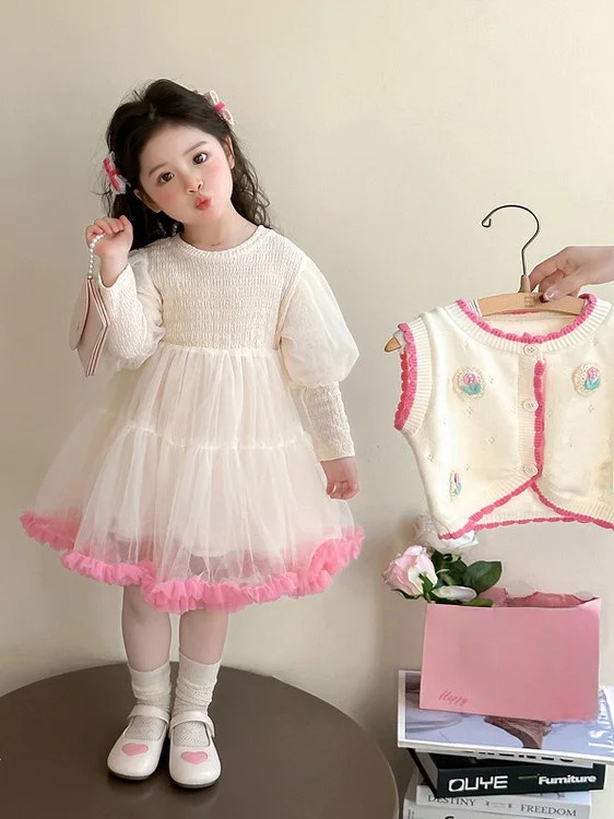 

Spring 2026 Girls' Fairy T Sle Outfit with Sweet Bowtie Vest And Me Skirt Two-Piece Set Breathable Comfortable Casual ...