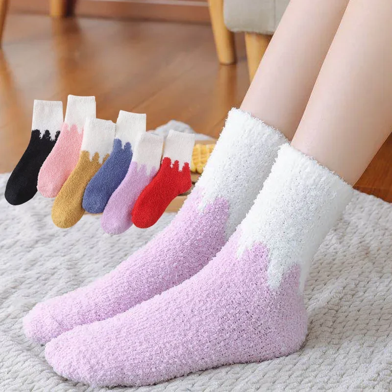 Women's Warm Winter Thick Socks Fluffy Fuzzy Floor Sleep Sock Colorful Cute Thermal Soft Velvet Winter Chausette Calcetines