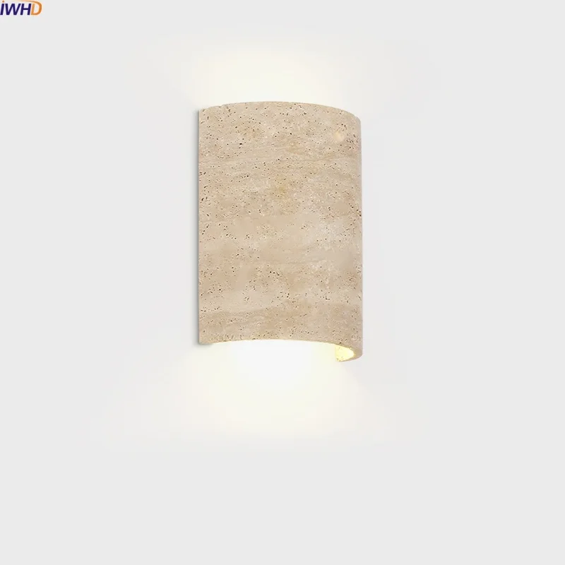 

IWHD Yellow Travertine Stone LED Wall Lamps Decoration Living Room Wabi Sabi Wall Bathroom Stair Light Lighting Lampara De Pared