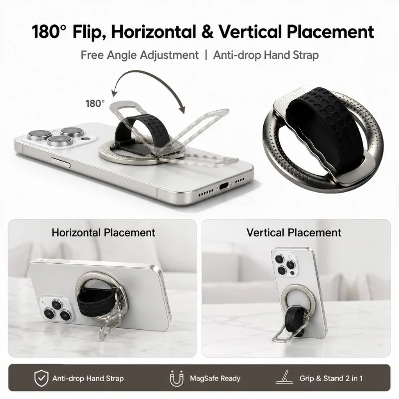 Magnetic Finger Ring Phone Holder Magsafe Silicone Strap Portable Stand for IPhone 17 16 15 Pro Max Plus Samsung Galaxy Xiaomi