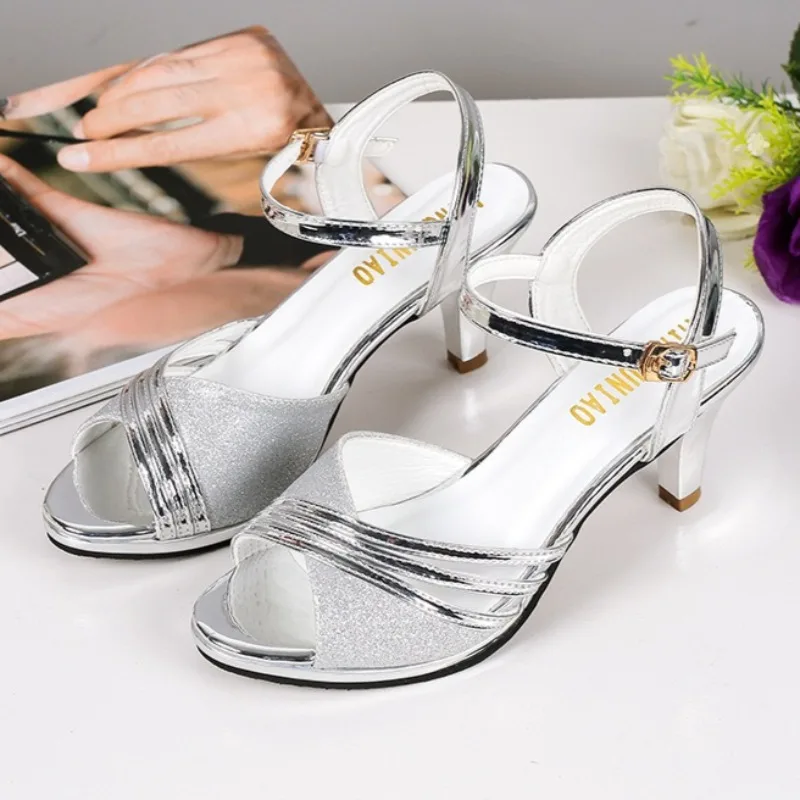 

Summer Sandals for Women Fashion High Heels Sandals Designer Fish Mouth Peep Toe Sandal Luxury Sequined Casual Sandals for Women