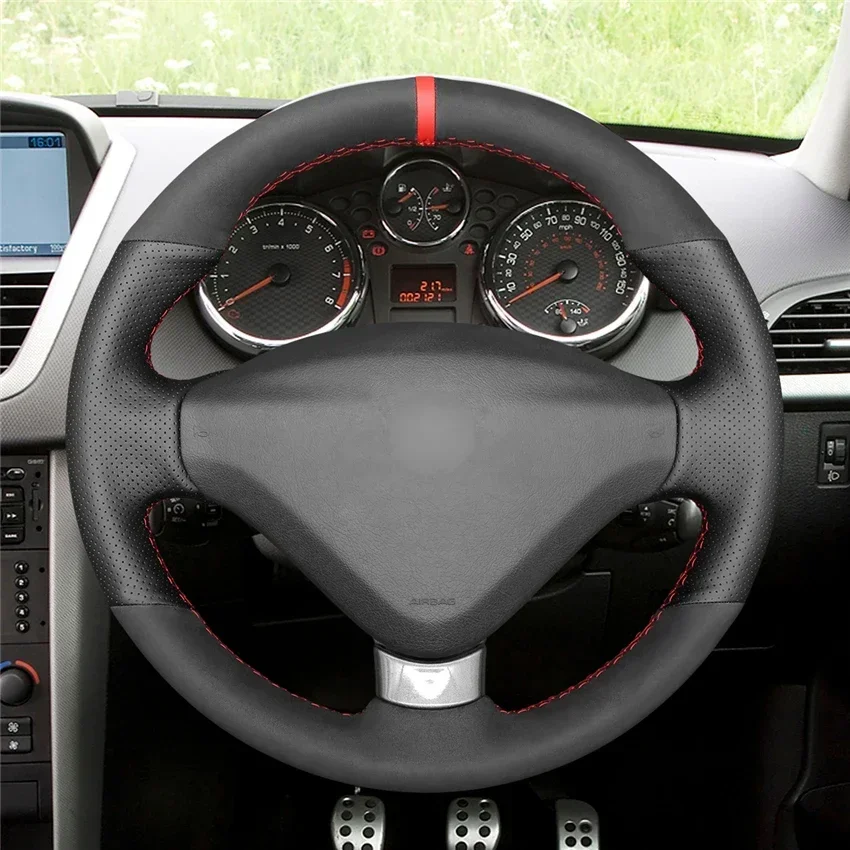 Black Artificial Suede Leather Car Steering Wheel Cover for Peugeot 207 CC 2012 2013 2014