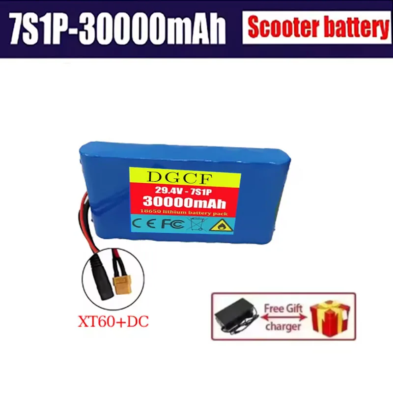 

24V 7S1P Scooters Battery 30000mAh Lithium-ion Battery Pack for Small Electric Unicycles Scooters Toys Built-in 18650 Battery