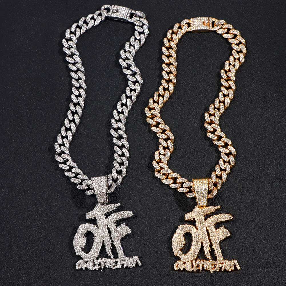 Hip Hop Only The Family OTF Crystal Letter Pendant Necklaces for Women Men Miami Iced Out Cuban Chain Necklace Punk Jewelry Gift