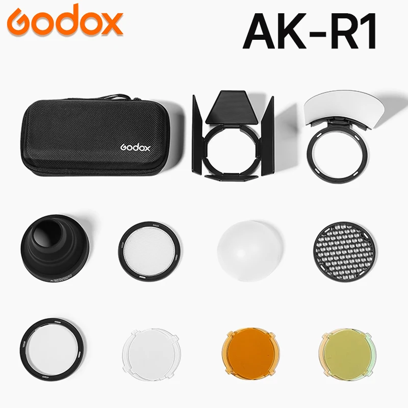 

Godox AK-R1 Дверь сарая, снуд, цветной фильтр, отражатель, сотовый, комплекты шариков диффузора для Godox AD200 H200R V1 с круглой головкой вспышки