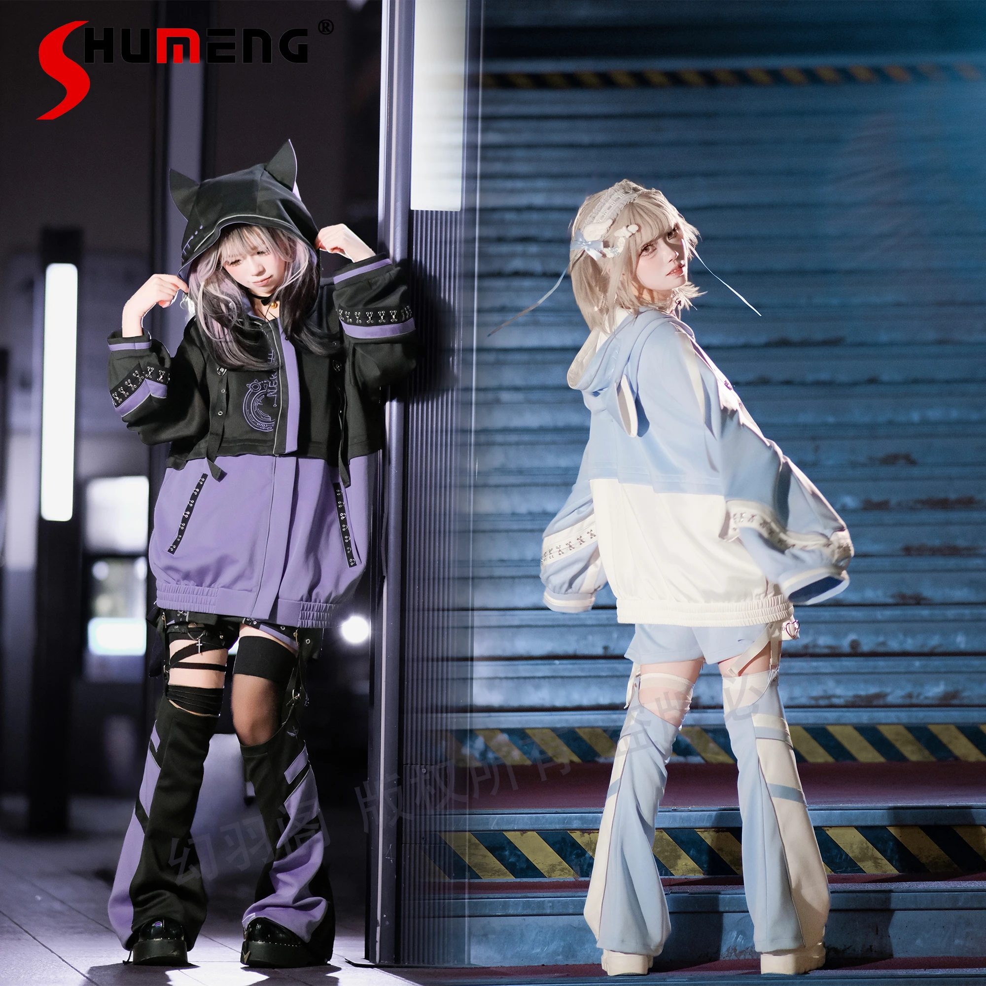 

Японская субкультура Y2K, спортивная одежда, осенне-зимняя новинка, милая крутая свободная утягивающая куртка с капюшоном для девочек, короткие гетры, комплект из 2 предметов