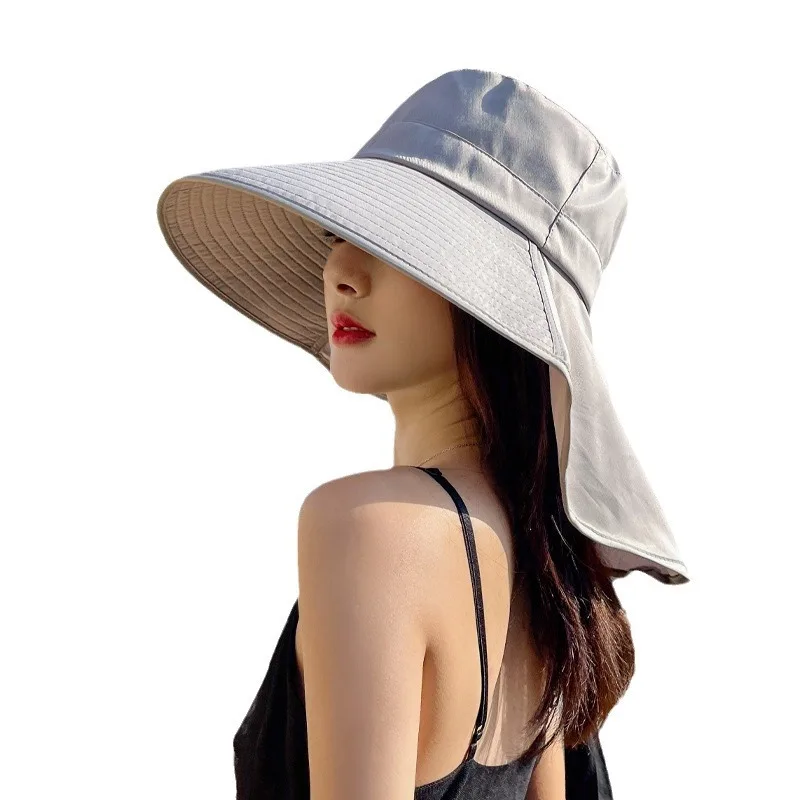 Summer Hats for Women Outdoor UV Anti Neck Protection Sun Visors for Lady Fishing Hiking Wide Brim Shawl Sunscreen Ponytail Cap