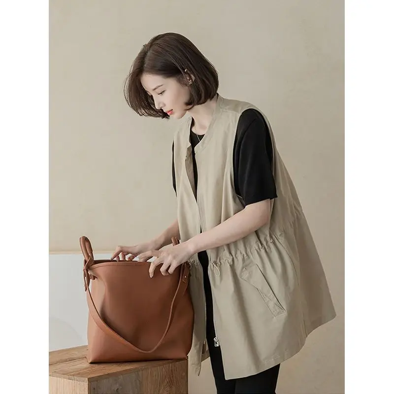 

Tops Women Spring Fall Trench Coat Vest Drawstring Tie-front Elegant Loose-fit Camisole New Casual Minimalist Niche Versatile