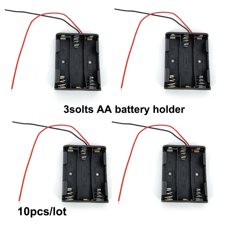 

10pcs/lot 2pin Black Plastic 3 Slots AA 3x1.5v 4.5v Battery Storage Box Case DIY Batteries Container with wire e1