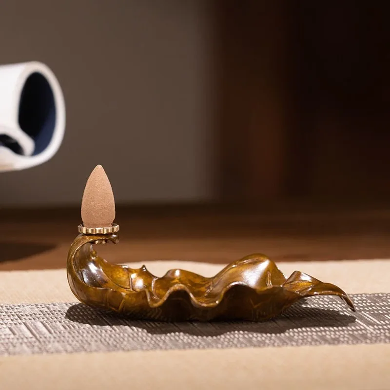 Zhu Bingren Copper Lotus‑Beauty Backflow Incense Burner Set Chinese Art Ornament For Tea Room Study Home Fragrance Gift