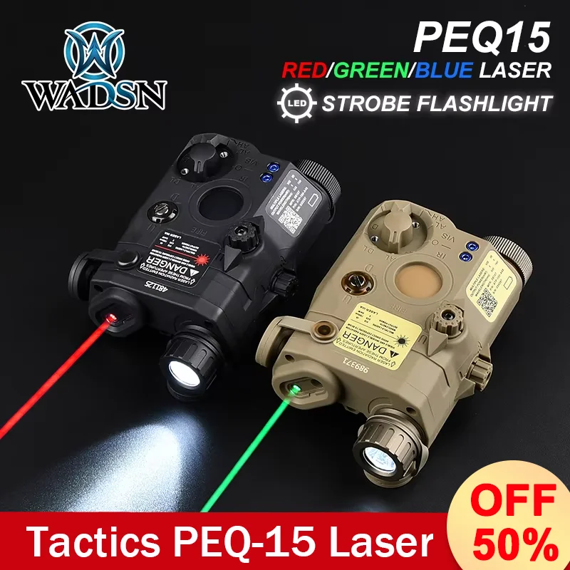 WADSN PEQ-15 Red Green Blue Dot Laser NO IR Sight LED STROBE Flashlight NGAL DBAL A2 Weapon Light Hunting AR15 Rifle indicator