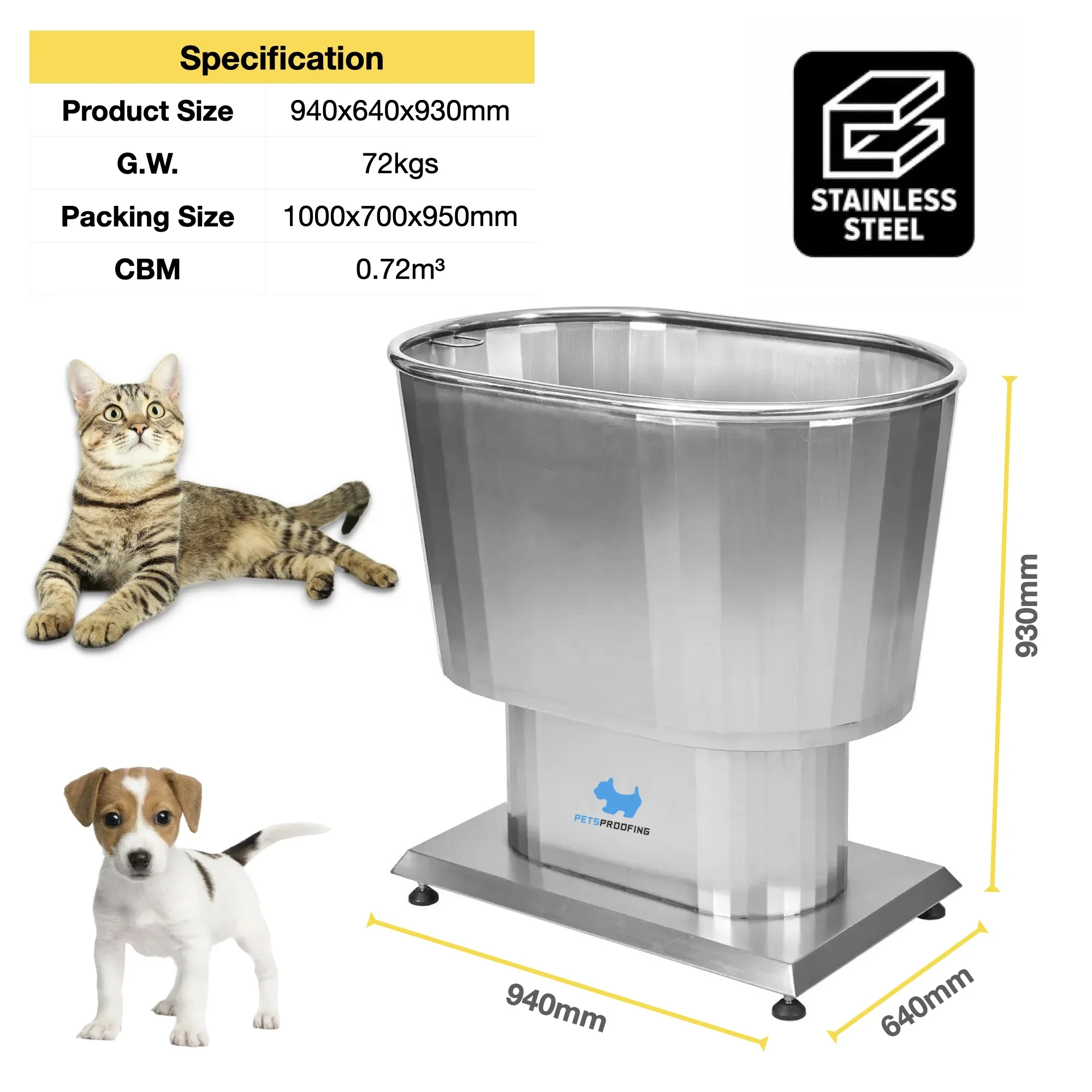 Factory OEM Portable Diamond Cutting Stainless Steel pet Spa Function washing shower Salon Animal Cleaning bathing  Tub